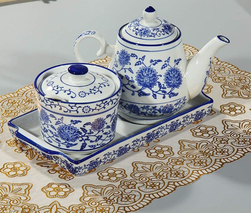 123Arts Ceramic Sugar Bowl Flower Relief Seasoning Jar Spice Jar with Lid and Spoon - Image 5